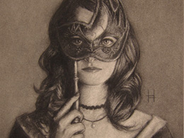 Self Portrait with Mask | Charcoal
